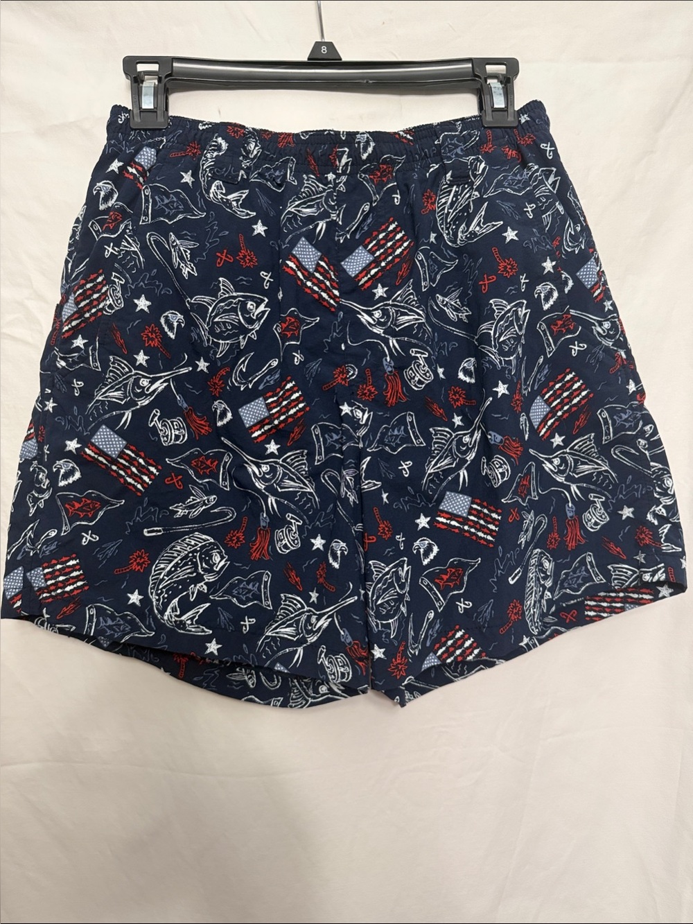 Columbia Navy Patriotic Fish Print Swim Trunks, S